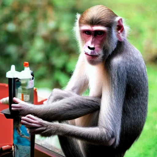 Image similar to robert wyatt carefully giving a monkey a haircut