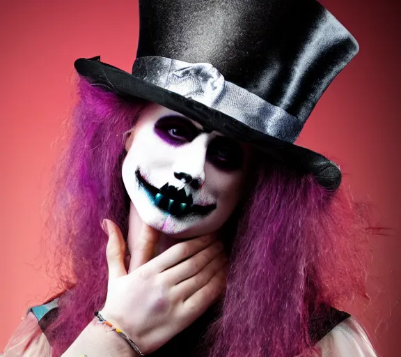 Image similar to grim-hatter, professional photoshoot, neochrome acid colors H 576