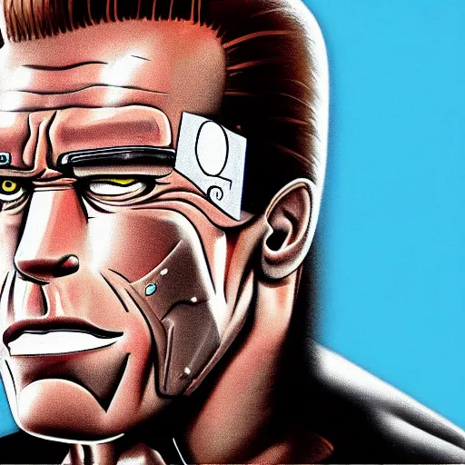 Image similar to arnold schwarzenegger as a cartoon animal, the terminator, animation, myazaki, high quality, hd, 4 k