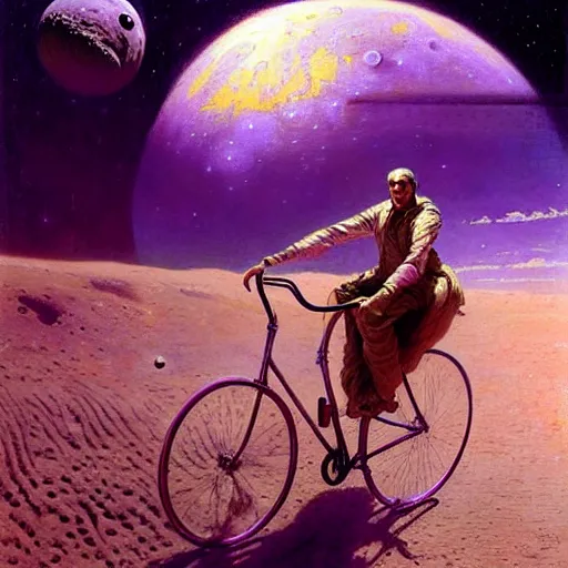 Prompt: a giant purple squid riding bicycle on the moon. highly detailed painting by gaston bussiere, greg rutkowski, j c leyendecker 8 k