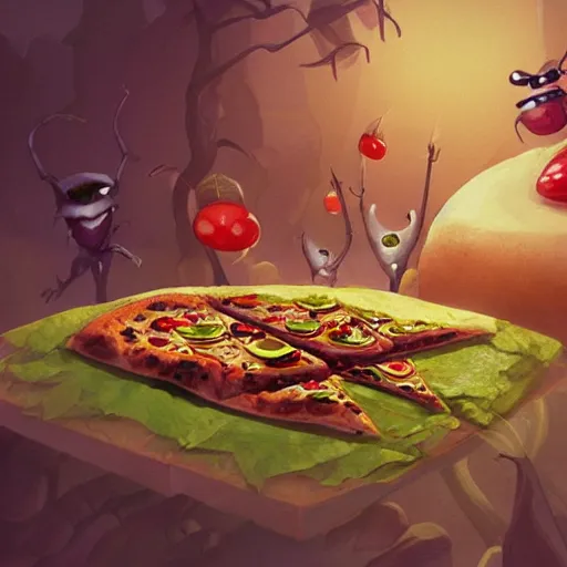 Image similar to bugs and maggot pizza, artstation, fantasy