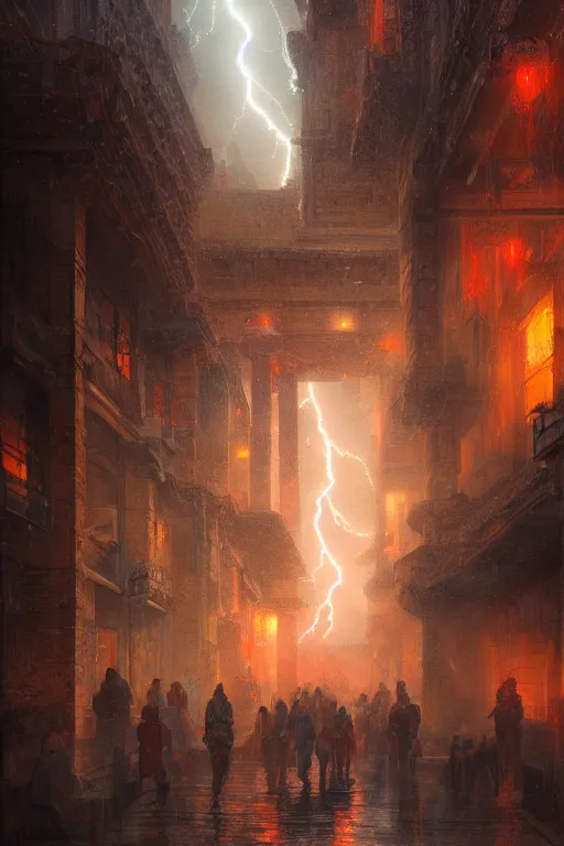 Image similar to ancient city of troy under a sky full of lightning, powerfull, intricate, elegant, volumetric lighting, digital painting, highly detailed, artstation, sharp focus, illustration, concept art, ruan jia, steve mccurry