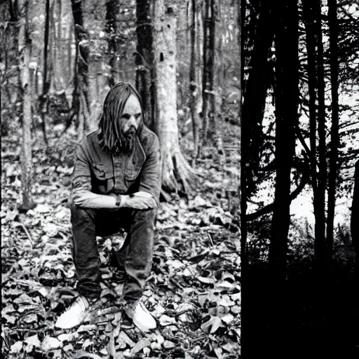 Prompt: Thom Yorke singer songwriter lost in a forest, a photo by Colin Greenwood, ultrafine detail, chiaroscuro, private press, associated press photo, angelic photograph, masterpiece