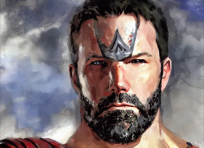 Image similar to a highly detailed beautiful portrait of ben affleck as as kratos, by gregory manchess, james gurney, james jean