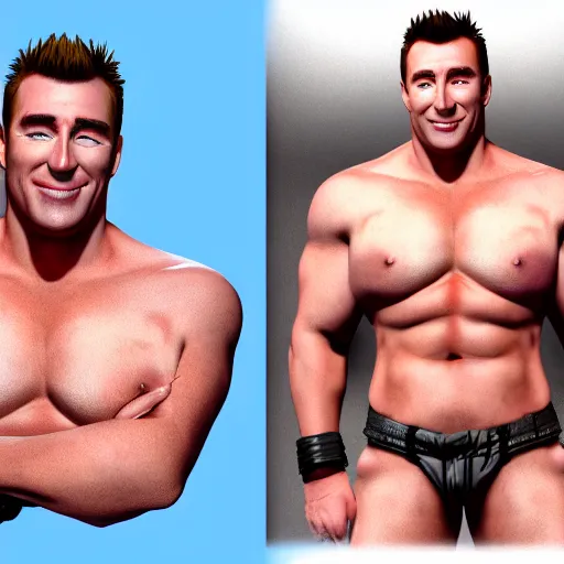 Prompt: concept art of billy herrington from Gachimuchi full round face, short smile, golden hour, medium shot, mid-shot, highly detailed, trending on Artstation, Unreal Engine 4k