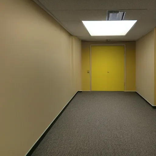 Prompt: an empty office hallway, yellowish photo, craigslist photo