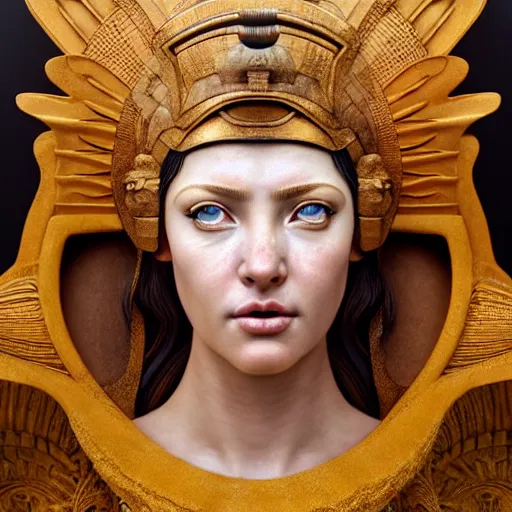 Image similar to hyperrealistic mixed media painting of beautiful goddess Athena, stunning 3d render inspired art by P. Craig Russell and Barry Windsor-Smith, perfect facial symmetry, dim volumetric lighting, 8k octane beautifully detailed render, post-processing, portrait, extremely hyper-detailed, intricate, epic composition, brown eyes, realistic eyes, correct!!! eyes, cinematic lighting, masterpiece, trending on artstation, very very detailed, masterpiece, stunning