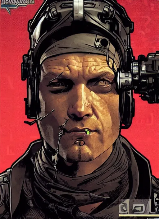 Image similar to cyberpunk blackops spy. night vision. portrait by ashley wood and alphonse mucha and laurie greasley and josan gonzalez and james gurney. spliner cell, apex legends, rb 6 s, hl 2, d & d, cyberpunk 2 0 7 7. realistic face. dystopian setting.