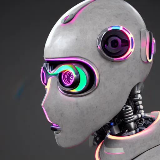 Image similar to a glossy claymodel of a dieselpunk aztec futuristic robot head with eeg sensors, 8 k, front shot, symetrical, flourescent colors, halluzinogenic, multicolored, insanely detailed, front shot, 3 d render, octane