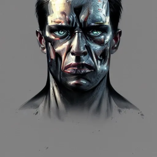 Image similar to a well designed portrait of terminator , detailed, realistic, sketch style, Artstation,Greg Rutkowski, 8K resolution.