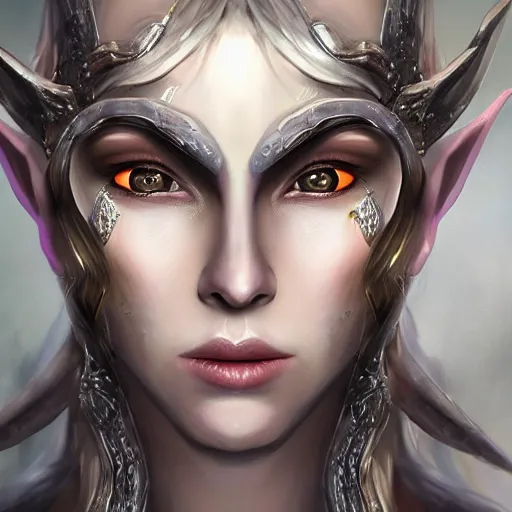 Prompt: centered detailed headshot fantasy portrait of secret elven queen with velcro clothing, art by Pearl Frush, featured on artstation, alena, hard light and hard shadows, Veduta painting, dslr, hyperreal