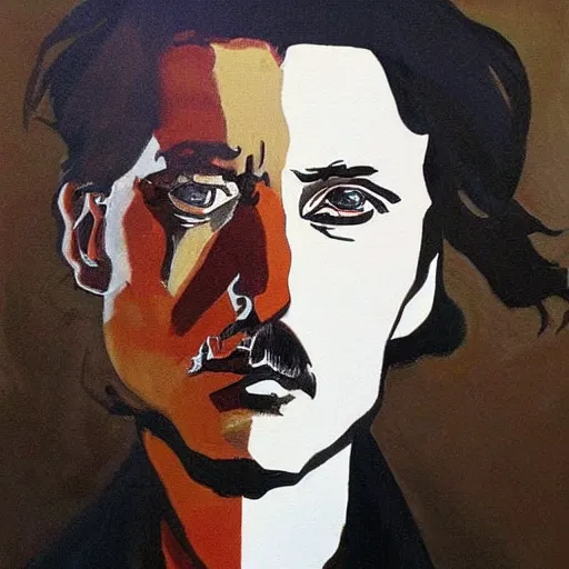 Image similar to egon schielle painting of depressed johnny depp