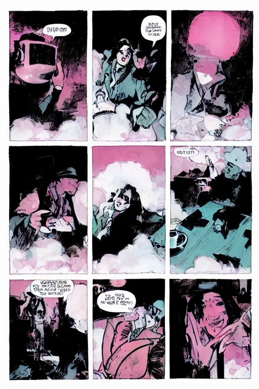 Image similar to a tea party in the clouds, graphic novel, high contrast, by bill sienkiewicz