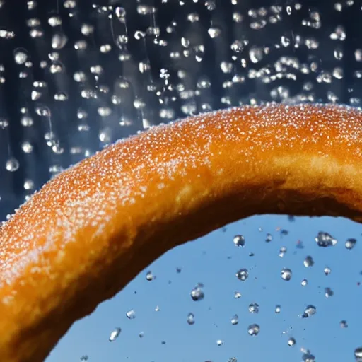 Prompt: doughnut rain over a city