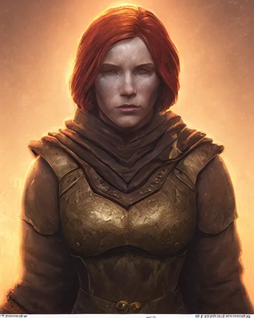 Image similar to the elder scrolls vi, charismatic hooded rugged female redhead breton battlemage portrait, illustration, rim light, top light, perfectly shaded, golden hour, epic, intricate, soft painting, by leesha hannigan, ross tran, thierry doizon, kai carpenter, ignacio fernandez rios