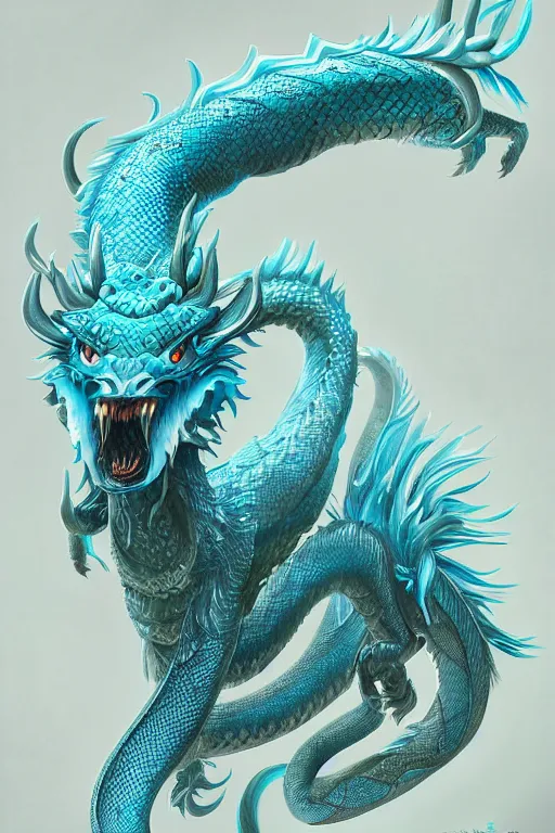 Image similar to cyan chinese dragon - snake - deer hybrid fantasy, intricate, elegant, highly detailed, digital painting, artstation, concept art, matte, sharp focus, illustration by zhelong xu yuuki morita antonio j. manzanedo