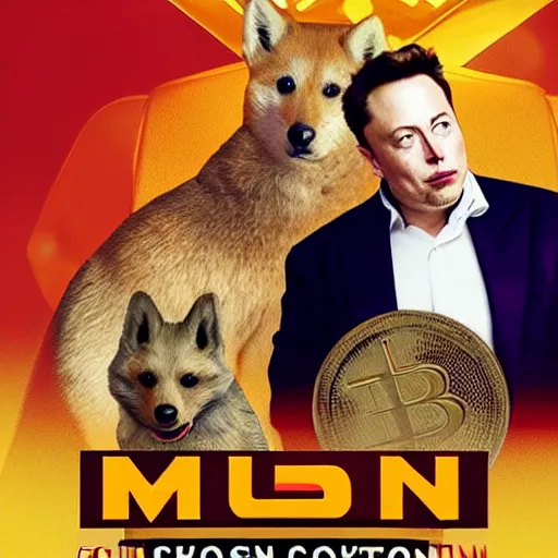 Prompt: movie poster of elon musk with doge coin