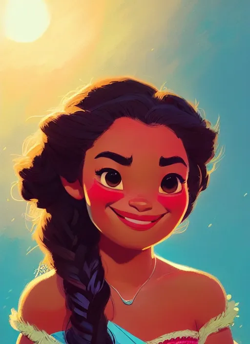 Image similar to dream highly detailed portrait of disney's princess moana, magnificent, photographic realistic background, by atey ghailan, by greg rutkowski, by greg tocchini, by james gilleard, by joe fenton, by kaethe butcher, trending on instagram, award winning details