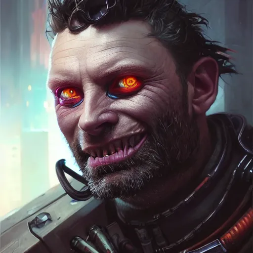 Prompt: portrait painting of a cyberpunk orc medic michael sheen, ultra realistic, concept art, intricate details, eerie, highly detailed, photorealistic, octane render, 8 k, unreal engine. art by artgerm and greg rutkowski and charlie bowater and magali villeneuve and alphonse mucha