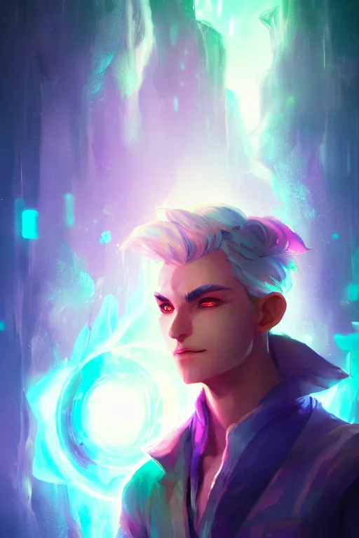 Image similar to a human elemental sorcerer, blurred environment background, colorful magic effects, white skin, portrait, male, clothed, sharp focus, digital art, concept art, trending on artstation, dynamic lighting, by emylie boivin and rossdraws