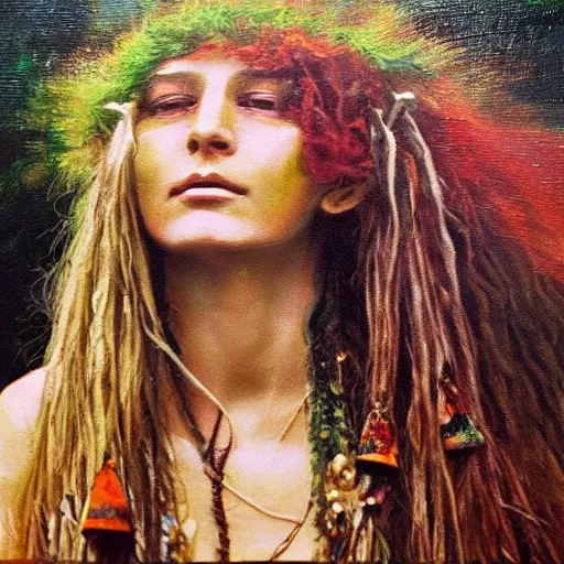 Prompt: an oil painting of a hippy woman at woodstock 1969, natural colours, character photography, Exquisite detail, post-processing, masterpiece