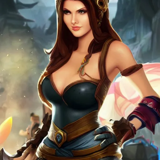 Image similar to amanda cerny as a character in the game league of legends, with a background based on the game league of legends, detailed face