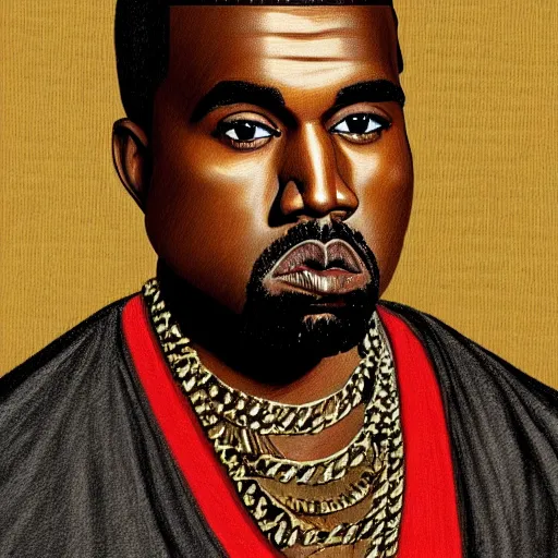 Prompt: Kanye West drawn in the style of a 16th century monarch, portrait, painting.