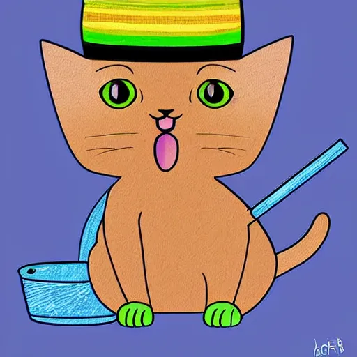 Image similar to cute cat with a straw hat and a pitchfork digital art