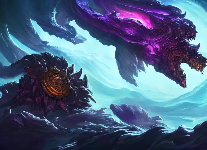 Prompt: cosmic beast devouring a star concept art, digital illustration, trending on artstation, intricate details, epic composition, sharp focus, 8 k uhd, masterpiece, league of legends splash art