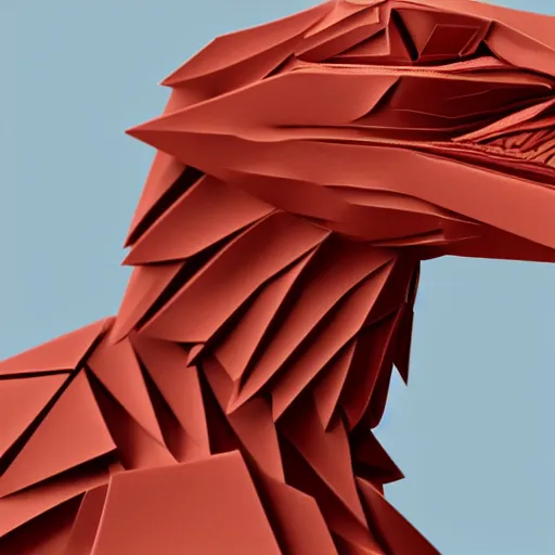 Prompt: raptor figurine, origami, low poly, 3d render, up close, intricate details, folds, 8k