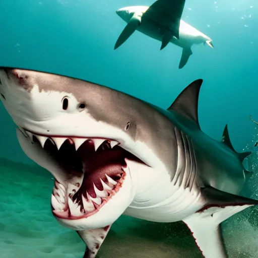 Prompt: An incredible photograph of a shark fighting an alligator, 4k, ultra detailed, award winning