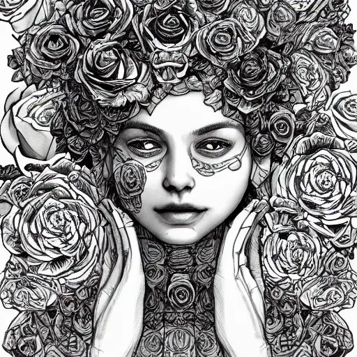 Image similar to the anatomy of a head of lettuce with roses that resemble a beautiful woman, an ultrafine detailed illustration by james jean, intricate linework, bright colors, final fantasy, behance contest winner, vanitas, angular, altermodern, unreal engine, global illumination, radiant light, detailed and intricate environment