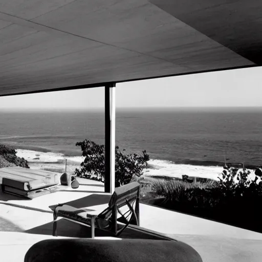 Image similar to a case study house overlooking the pacific ocean, photographed by julius shulman