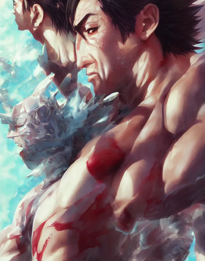 Image similar to anime portrait of nicolas cage as a muscular anime boy by Stanley Artgerm Lau, WLOP, Rossdraws, James Jean, Andrei Riabovitchev, Marc Simonetti, and Sakimichan, trending on artstation