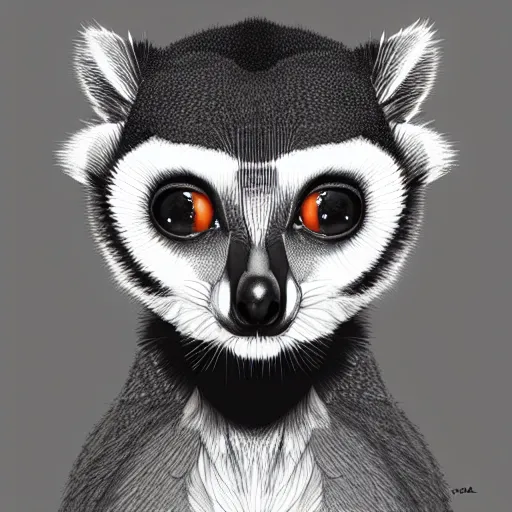 Prompt: Geometric symmetrical lemur, sun in the background, intricate, elegant, highly detailed, digital painting, artstation, concept art, smooth, sharp focus, illustration, art by artgerm