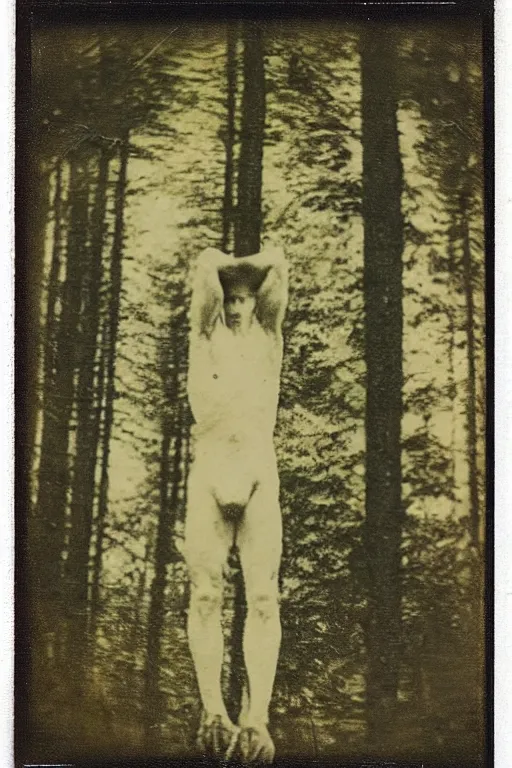 Image similar to the man of the forest, surreal, 1 9 1 0 polaroid photo