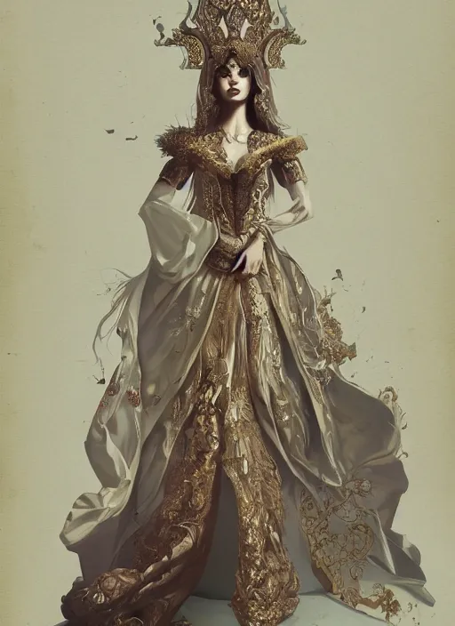 Prompt: hyper realistic photo of baroque oriental luxury fashion queen ghost full body, symmetric, rule of thirds, cinematic, artstation, cgsociety, greg rutkowski, james gurney brom