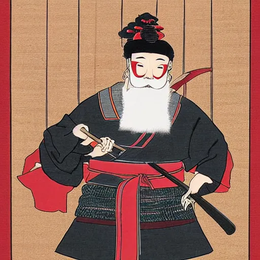 Image similar to santa as a samurai. traditional japanese art.