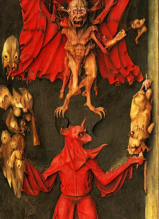 Image similar to red devil Gargoyle, Medieval painting by Jan van Eyck, Hieronymus Bosch, Florence