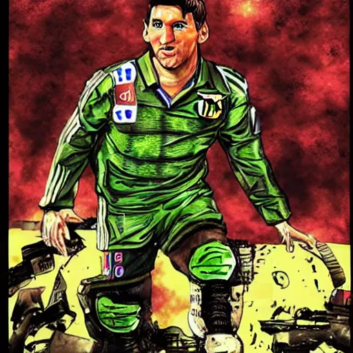 Image similar to Lionel Messi as Doomguy