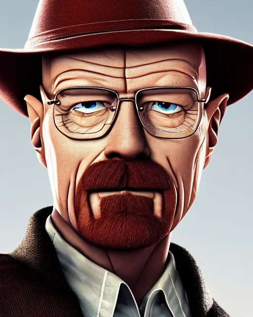 Prompt: a portrait of Walter White as a pixar character, highly detailed, octane render