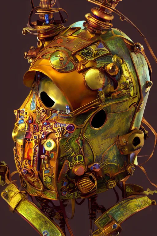 Image similar to colorful vivid steampunk mask minimalist fantasy art robot ninja helmet, global illumination ray tracing hdr fanart arstation by sung choi and eric pfeiffer and gabriel garza and casper konefal