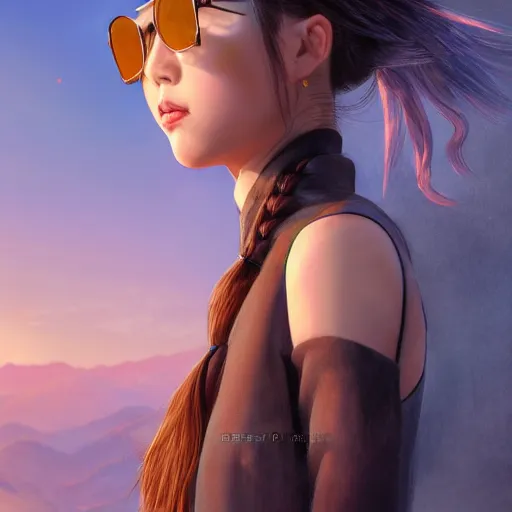 Prompt: luxury advertisement, a highly detailed epic cinematic concept art CG render digital painting artwork of a Chinese schoolgirl with silky ponytail hair wearing sunglasses. By Greg Rutkowski, Ilya Kuvshinov, WLOP, Stanley Artgerm Lau, Ruan Jia and Fenghua Zhong, trending on ArtStation, made in Maya, Blender and Photoshop, octane render, excellent composition, cinematic atmosphere, dynamic dramatic cinematic lighting, aesthetic, very inspirational, arthouse