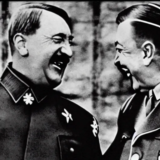 Image similar to hitler and stalin laughing out loud after ww 2