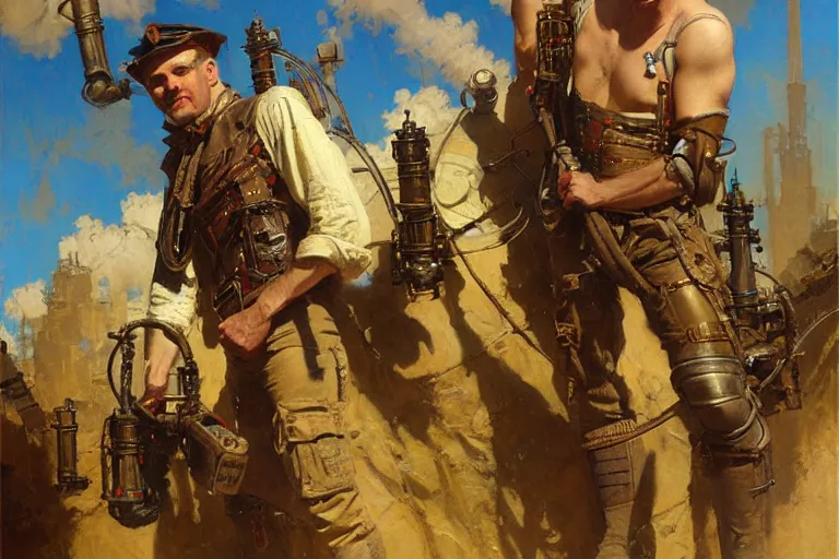 Prompt: dieselpunk, painting by gaston bussiere, craig mullins, j. c. leyendecker, tom of finland