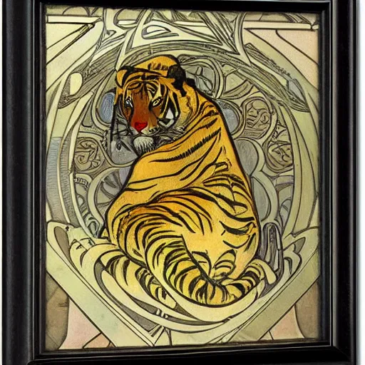 Prompt: tiger by alphonse mucha