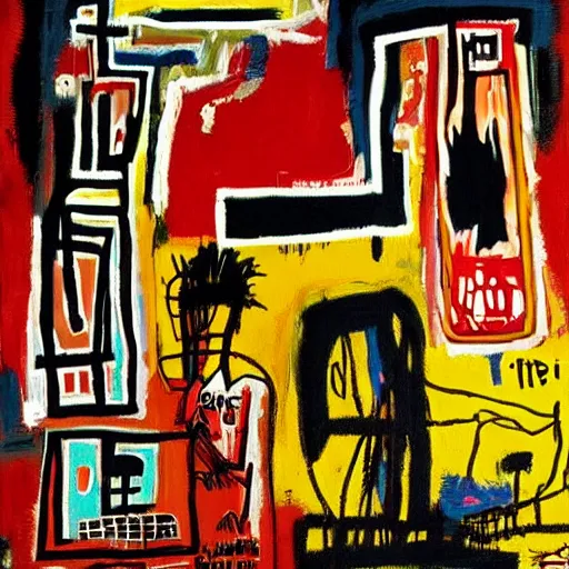 Image similar to landscape painting, highly detailed painting by Jean-Michel Basquiat