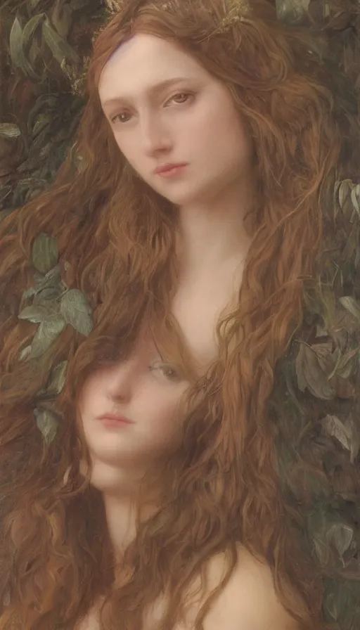 Image similar to An extremely beautiful pre-raphaelite ornate portrait of a beautiful young attractive woman, professionally painted digital art illustration, smooth, sharp focus, atmospheric lighting, highly detailed illustration highlights, golden ratio, extremely detailed winning award masterpiece, 8K post-processing