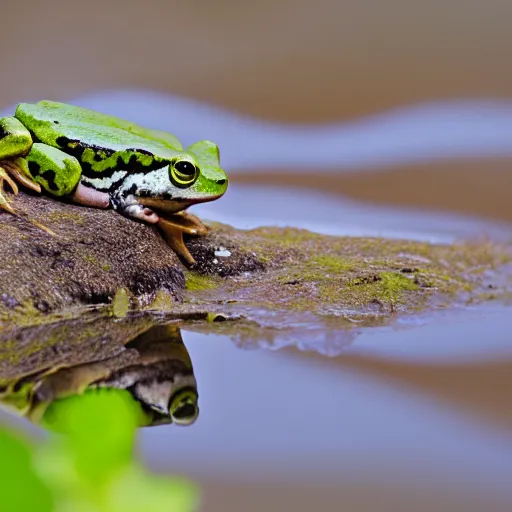 Prompt: Beautiful Portrait Photograph of a frog in a swamp