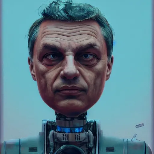 Prompt: viktor orban as a robot in a painting from stalenhag, 4 k, 8 k, hdr, artstation, concept art